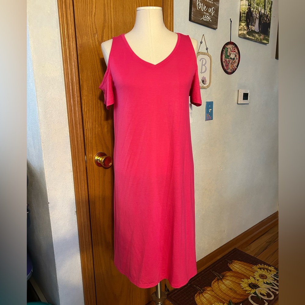 NWT Time & Tru Hot Pink Cold-Shoulder Dress